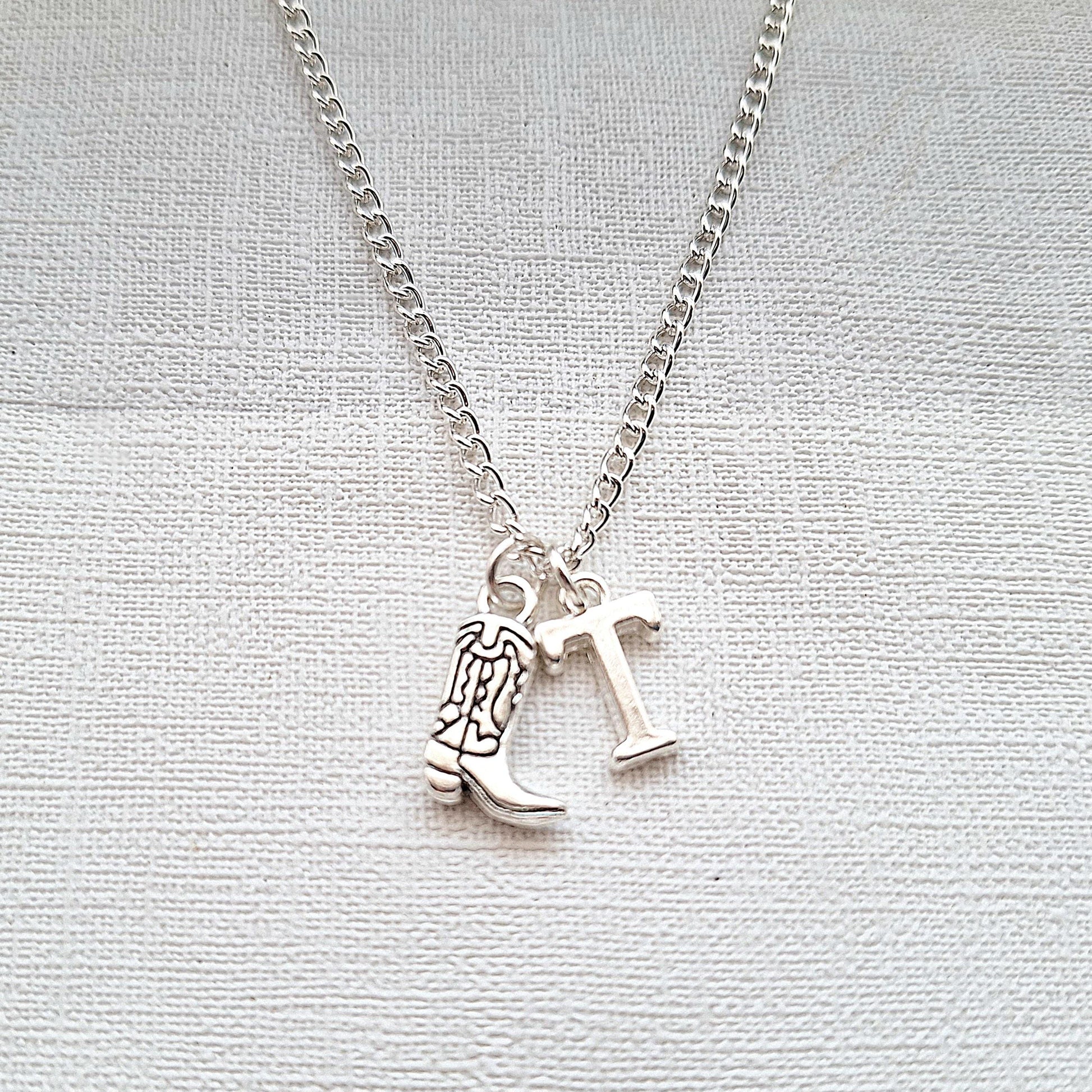 Cowboy boots necklace, country and western jewellery, wild west line dancing present, personalised initial gift