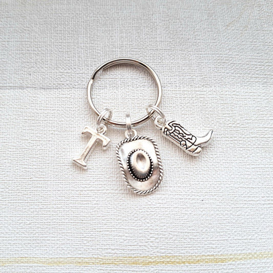 Cowboy keyring, cowgirl keychain, rodeo gift, country and western present, line dancing boots