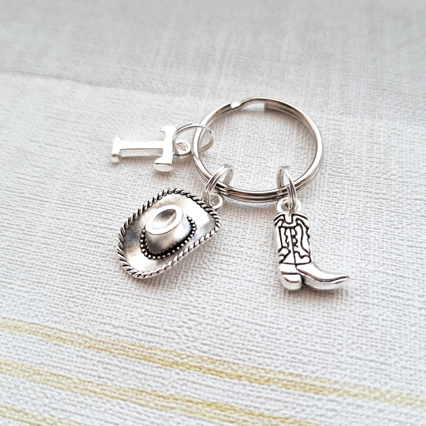 Cowboy keyring, cowgirl keychain, rodeo gift, country and western present, line dancing boots