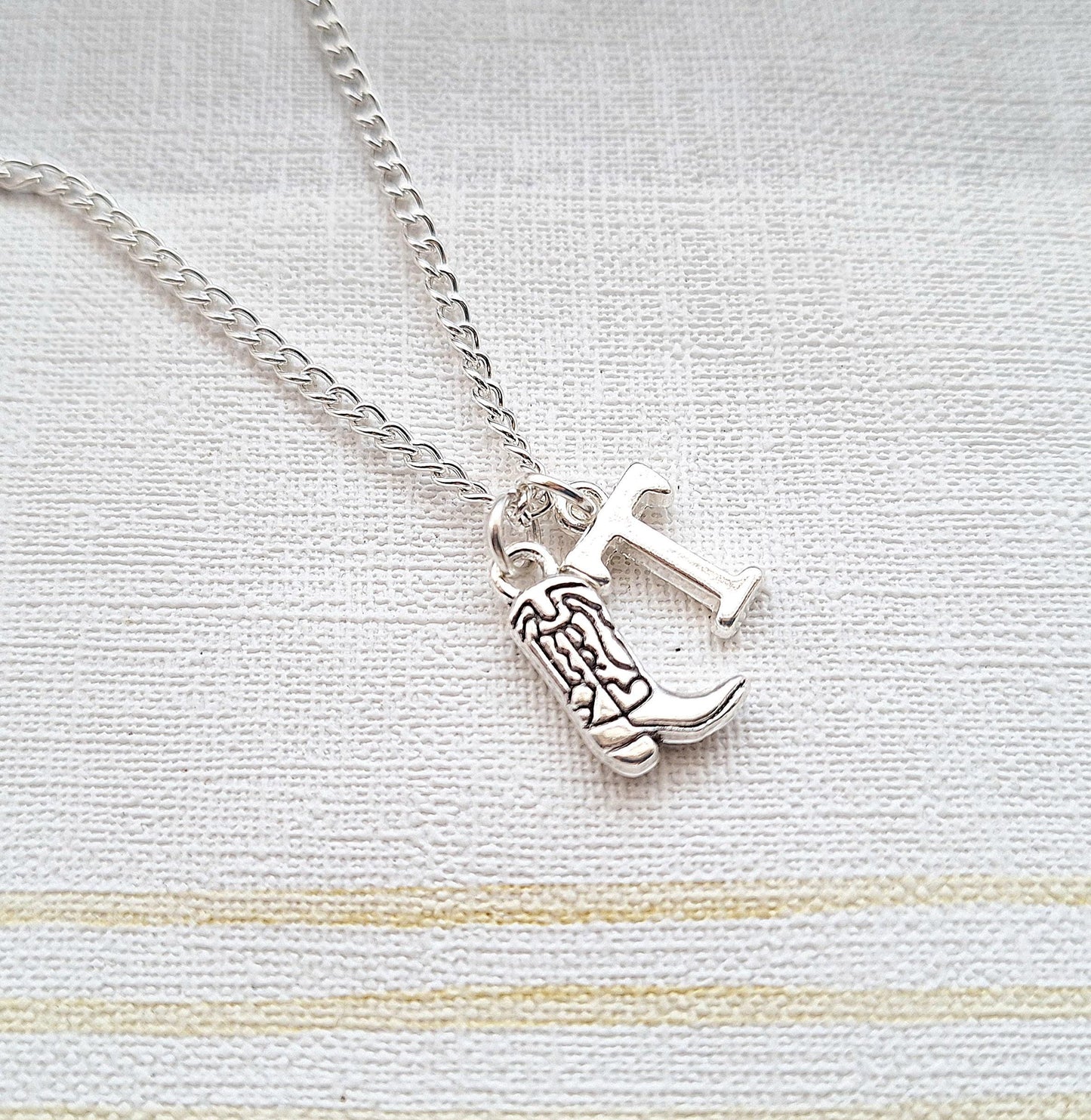 Cowboy boots necklace, country and western jewellery, wild west line dancing present, personalised initial gift