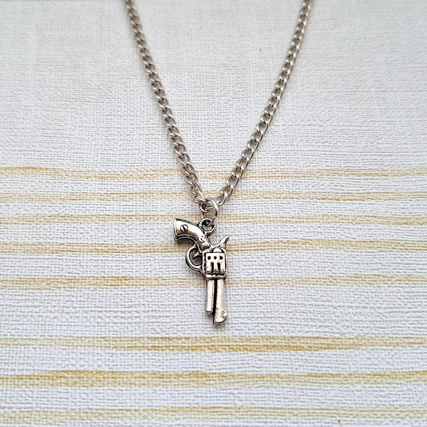 Cowboy revolver necklace, pistol necklace, country and western jewellery, wild west line dancing present, personalised initial gift
