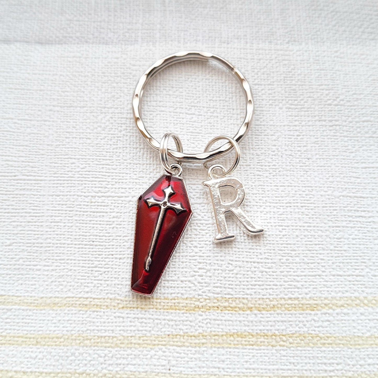 Coffin keyring, dracula cross coffin, autumn fall keychain, halloween keyring, fall accessory, spooky vampire gift, present for goth