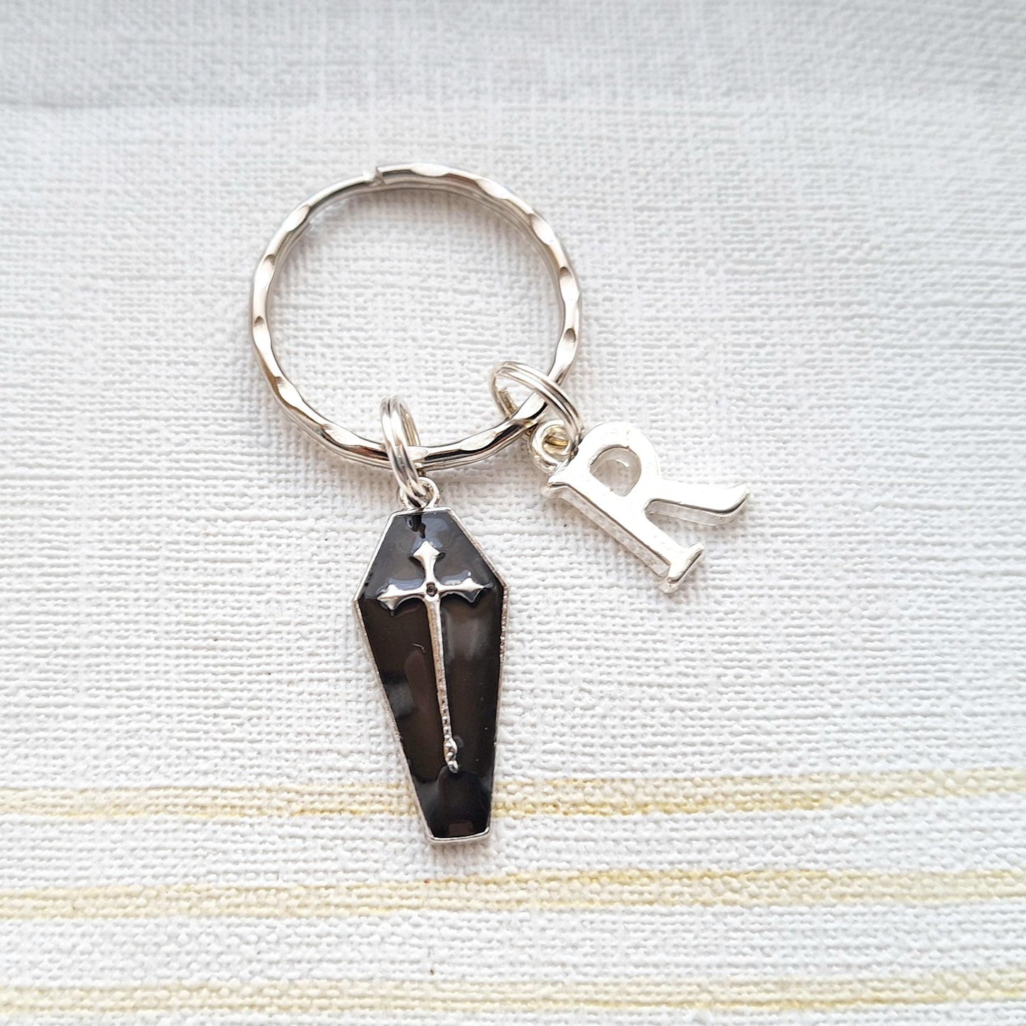 Coffin keyring, dracula cross coffin, autumn fall keychain, halloween keyring, fall accessory, spooky vampire gift, present for goth