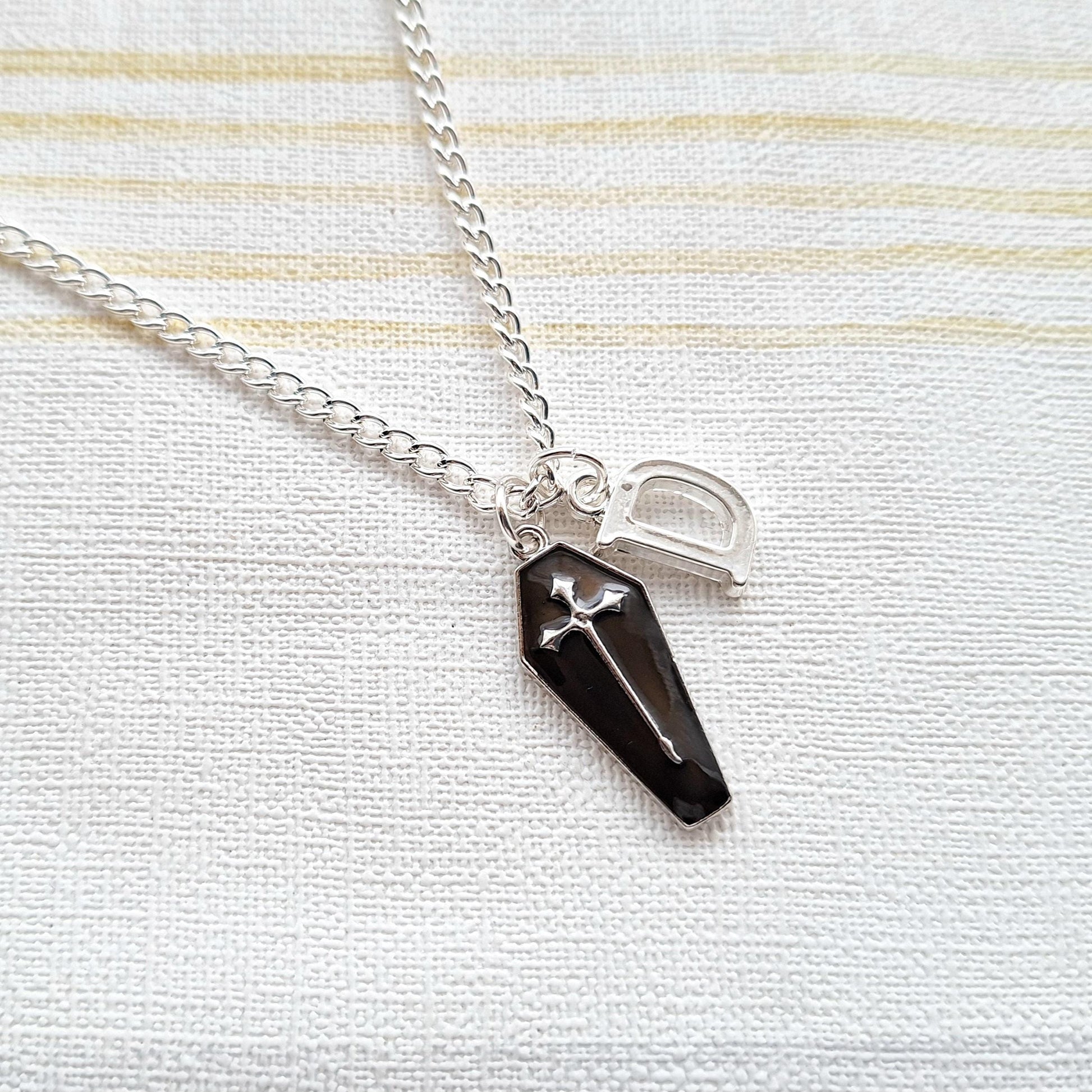 Coffin necklace, halloween jewellery, dracula vampire coffin, cross gift for goth, spooky season, horror jewelry
