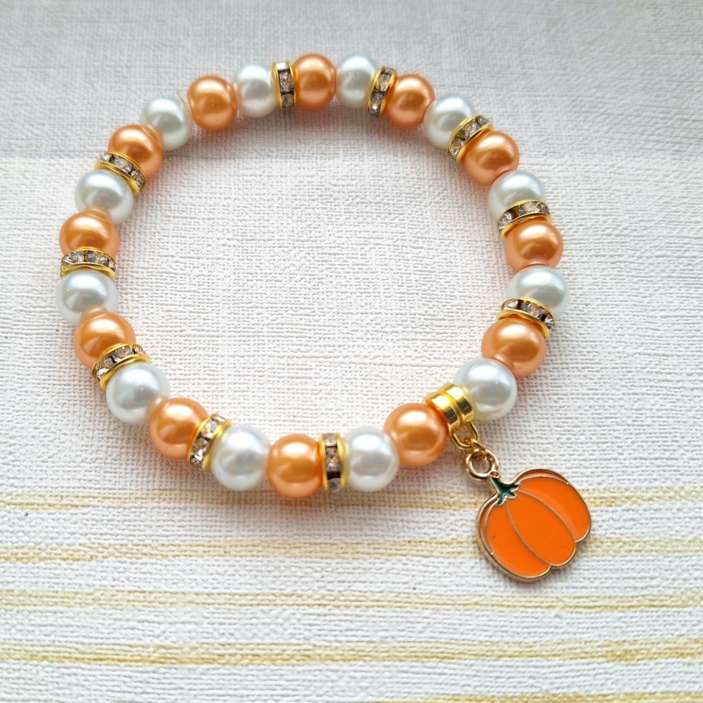 Pumpkin bracelet, Halloween jewellery, autumn fall jewelry, jack-o-lantern, trick or treat gift, cute spooky jewellery