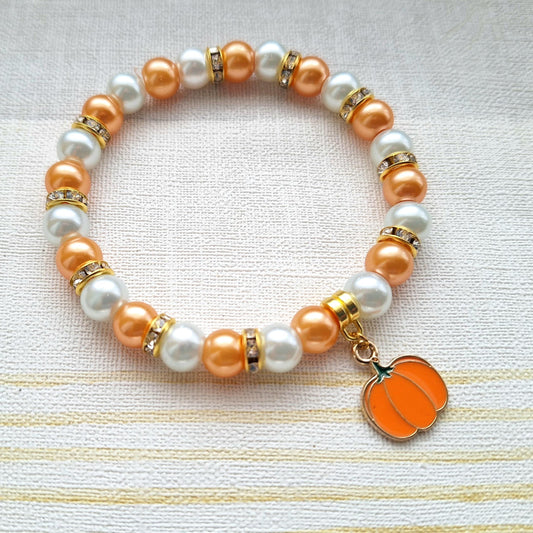 Pumpkin bracelet, Halloween jewellery, autumn fall jewelry, jack-o-lantern, trick or treat gift, cute spooky jewellery