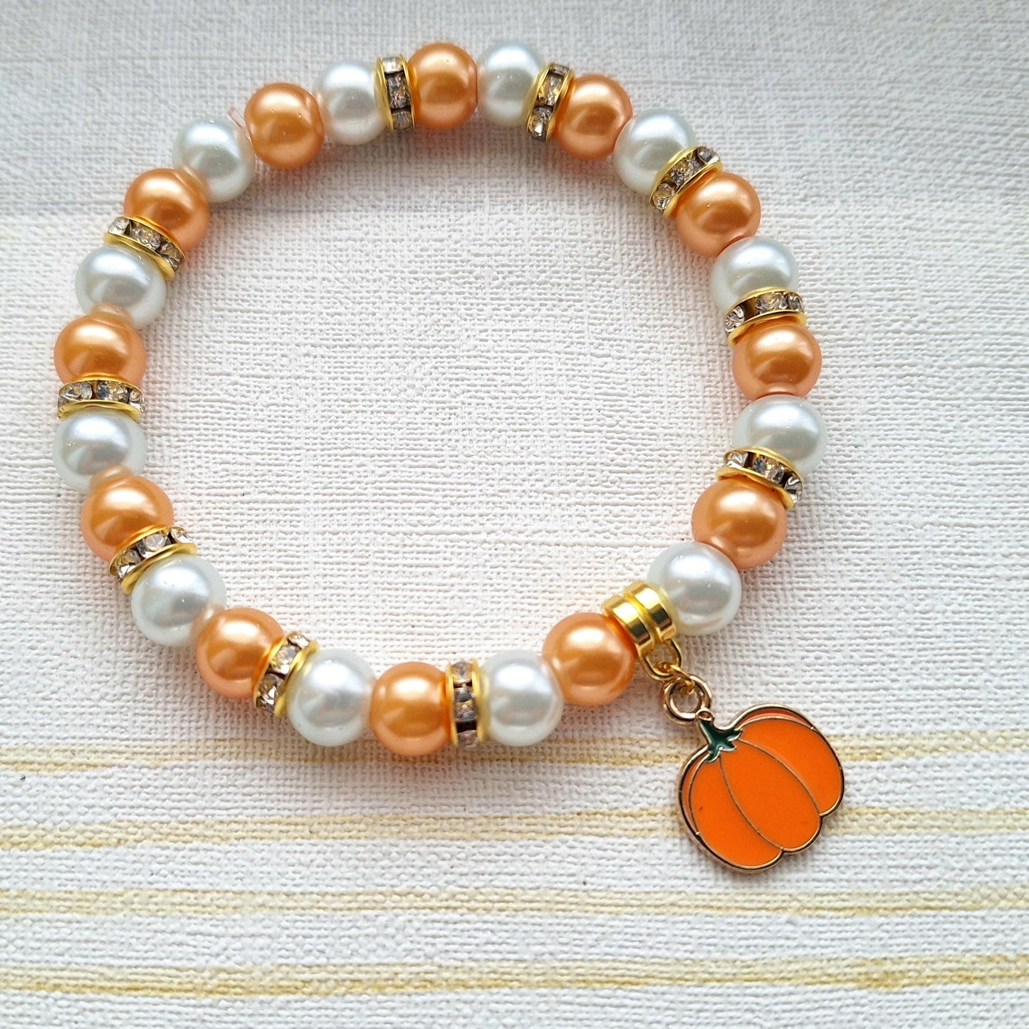 Pumpkin bracelet, Halloween jewellery, autumn fall jewelry, jack-o-lantern, trick or treat gift, cute spooky jewellery