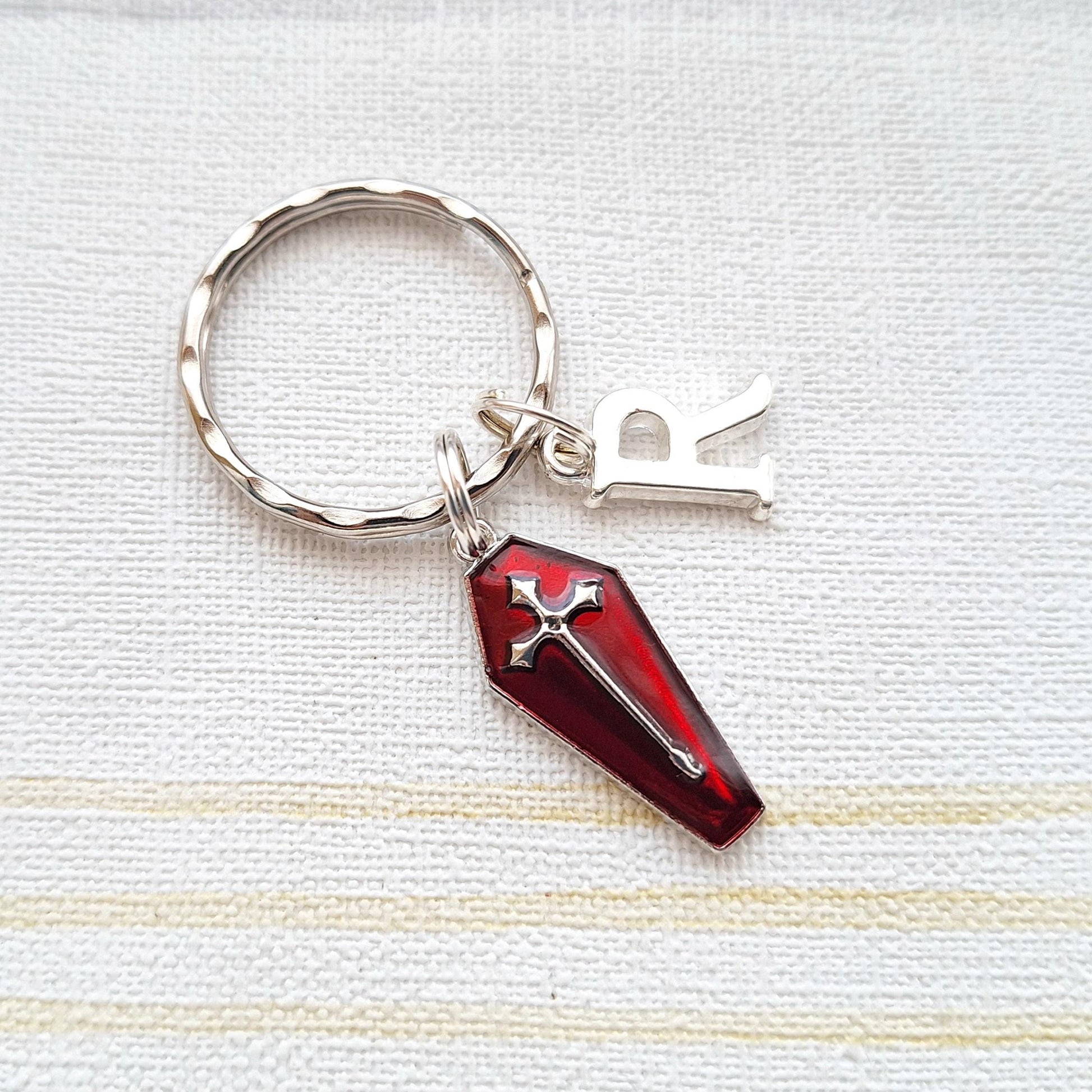 Coffin keyring, dracula cross coffin, autumn fall keychain, halloween keyring, fall accessory, spooky vampire gift, present for goth