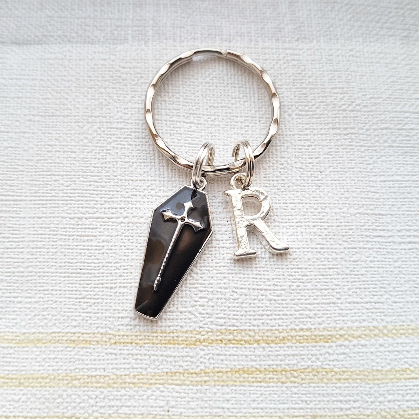 Coffin keyring, dracula cross coffin, autumn fall keychain, halloween keyring, fall accessory, spooky vampire gift, present for goth
