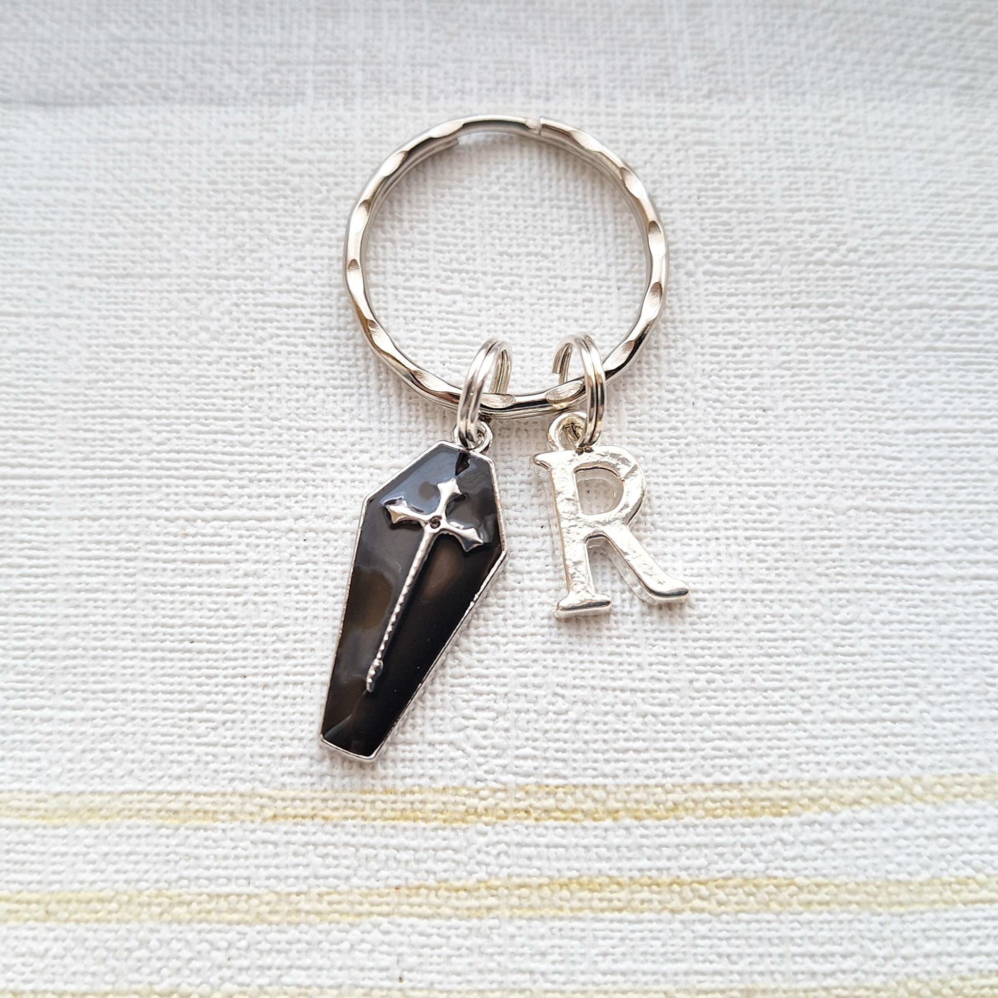 Coffin keyring, dracula cross coffin, autumn fall keychain, halloween keyring, fall accessory, spooky vampire gift, present for goth