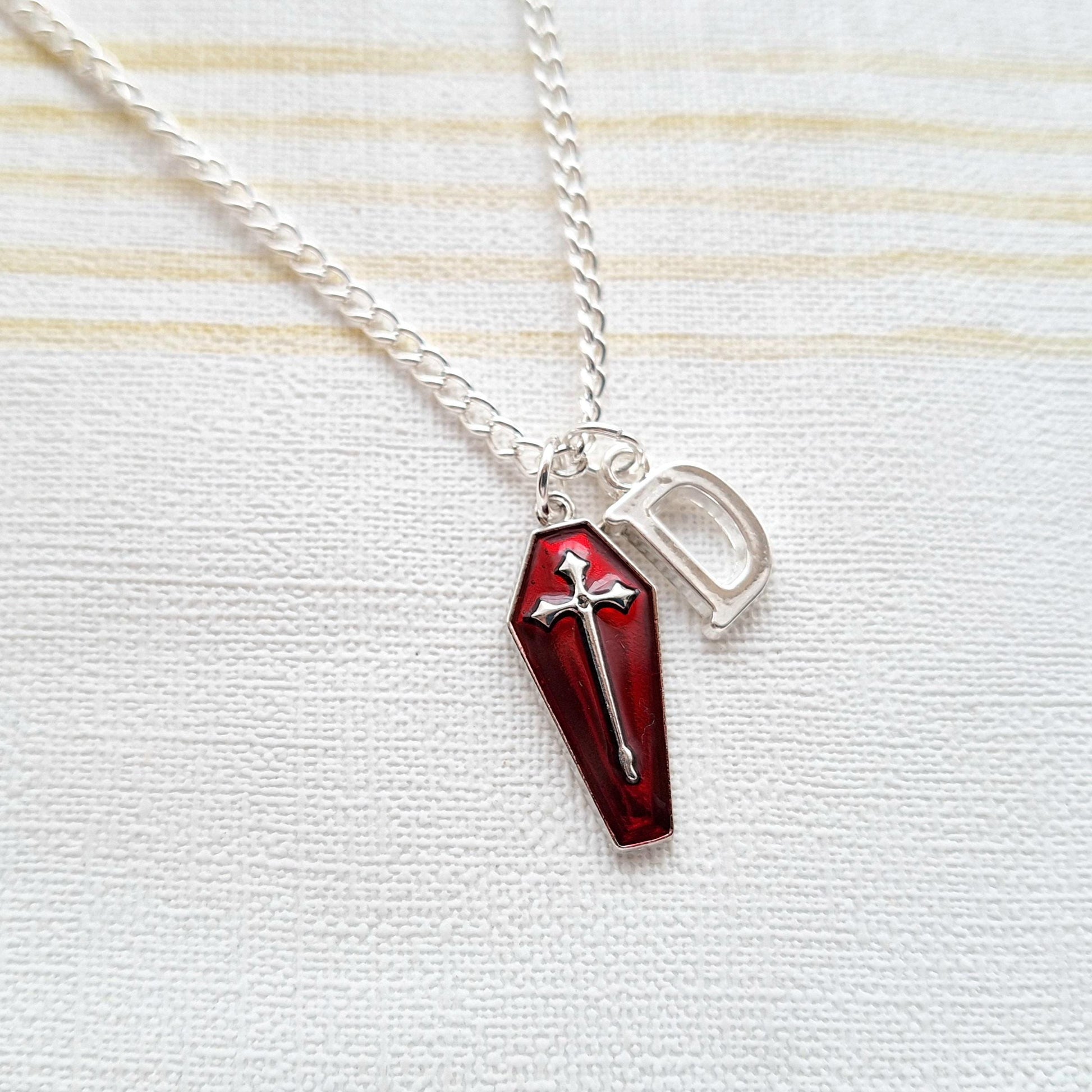 Coffin necklace, halloween jewellery, dracula vampire coffin, cross gift for goth, spooky season, horror jewelry