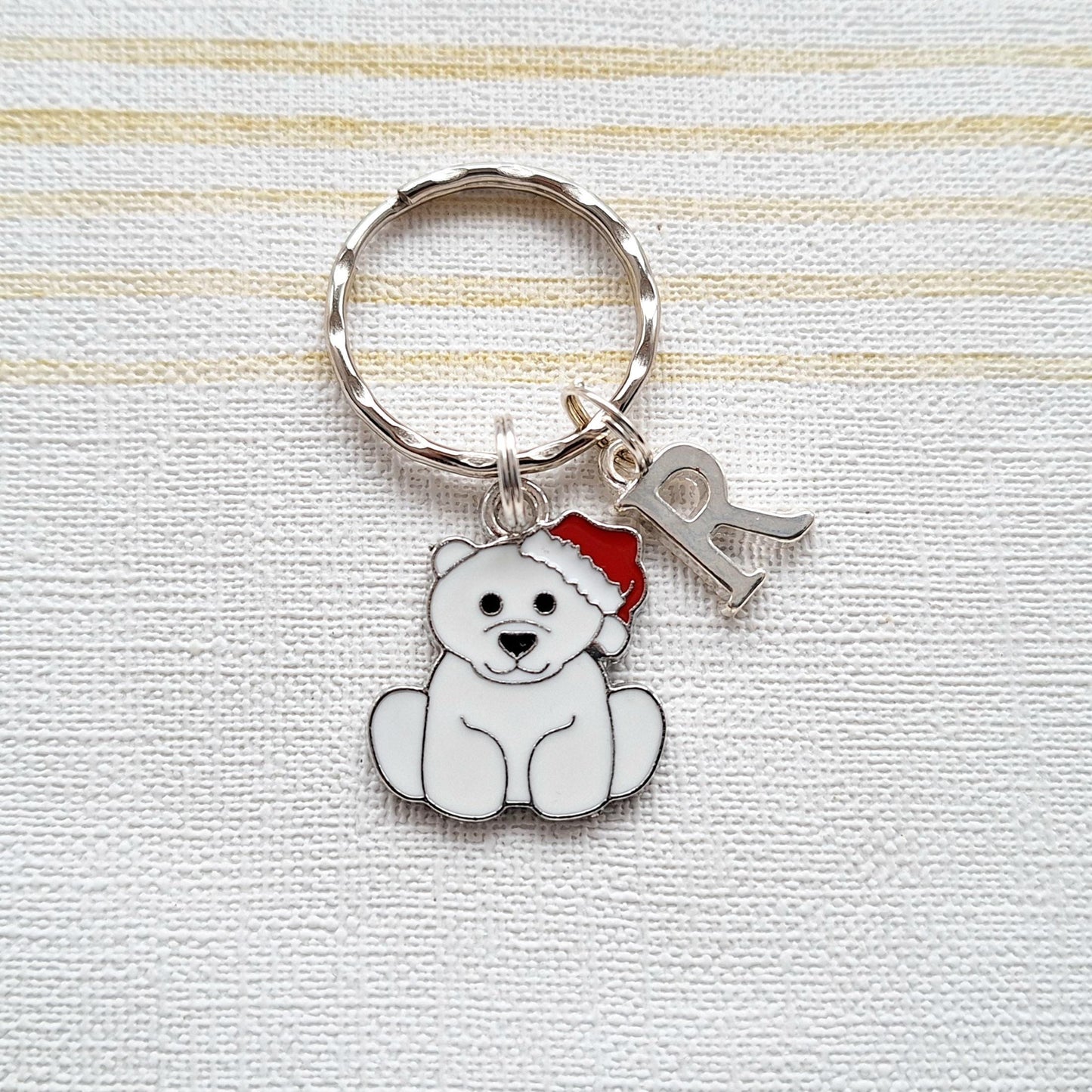 Polar bear keyring, animal lover gift, personalised initial keychain, xmas keyring, Christmas gift ideas, stocking fillers