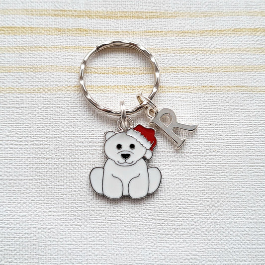 Polar bear keyring, animal lover gift, personalised initial keychain, xmas keyring, Christmas gift ideas, stocking fillers