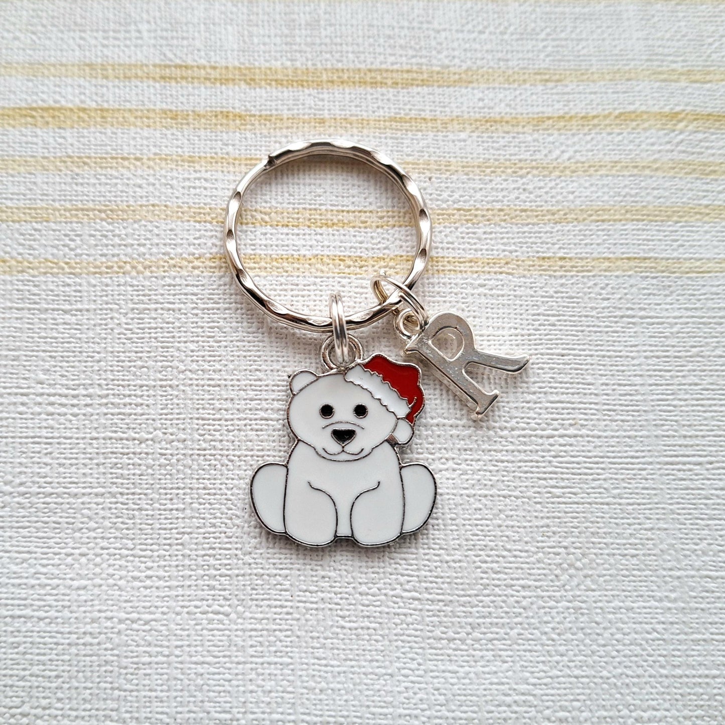 Polar bear keyring, animal lover gift, personalised initial keychain, xmas keyring, Christmas gift ideas, stocking fillers