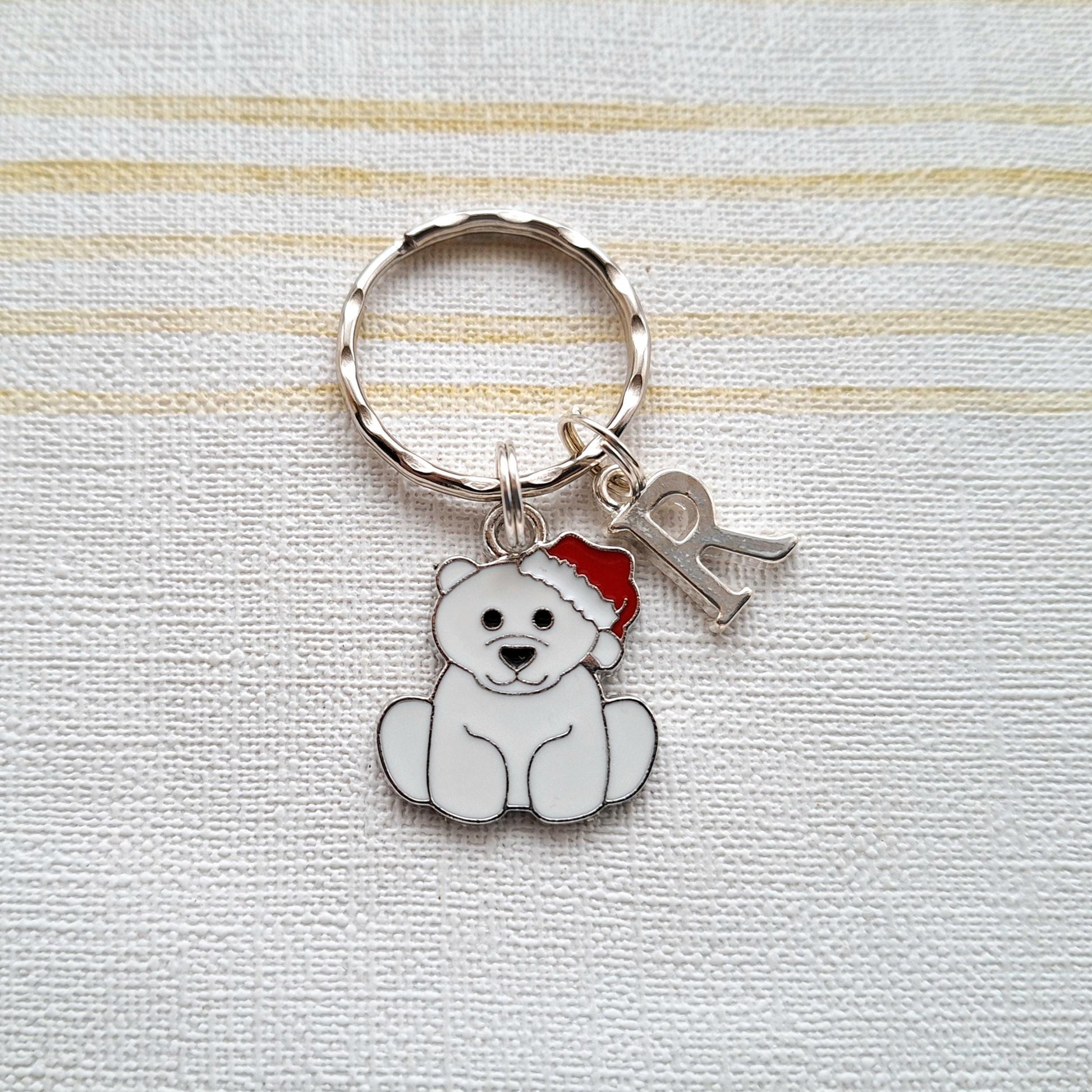 Polar bear keyring, animal lover gift, personalised initial keychain, xmas keyring, Christmas gift ideas, stocking fillers
