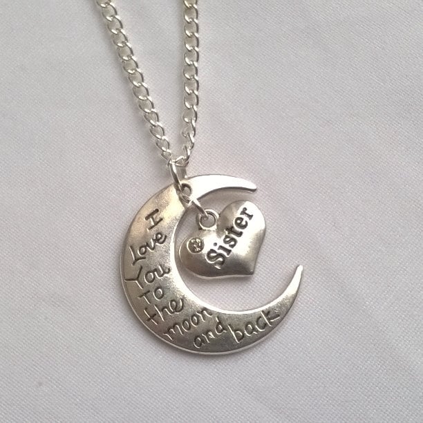 love you to the moon and back necklace, crescent moon jewellery, Luna children's necklace, night sky memorial jewelry
