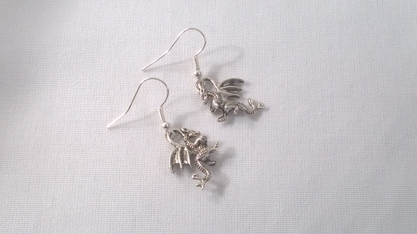 dragon earrings, mythical creature jewelry, charm earrings, gifts for her, animal earrings, gothic earrings, steampunk jewellery