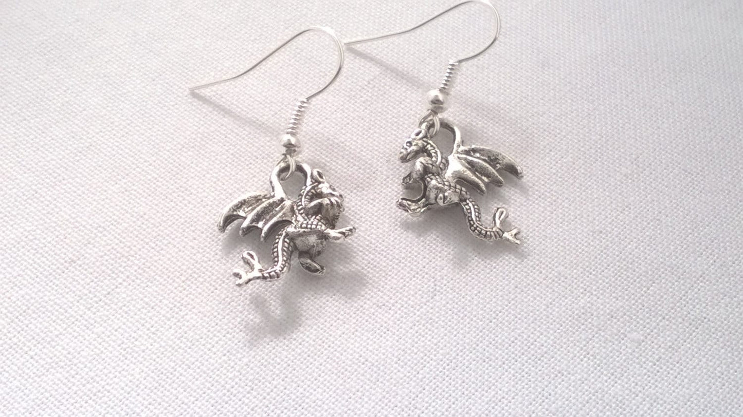 dragon earrings, mythical creature jewelry, charm earrings, gifts for her, animal earrings, gothic earrings, steampunk jewellery