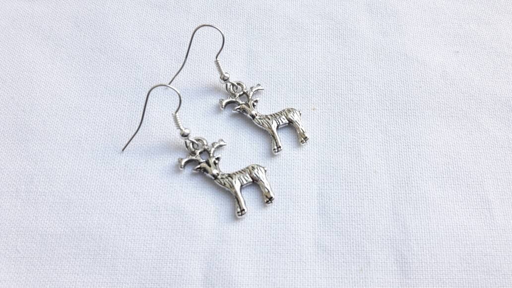 Reindeer earrings, deer jewelry, Christmas jewellery, rudolph earrings, stag pendant, animal earrings, secret santa gift, festive jewellry