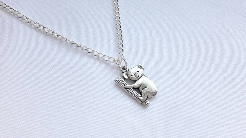 Koala necklace, australia jewellery, animal lover gift, bear necklace, personalised initial present, outback jewellery