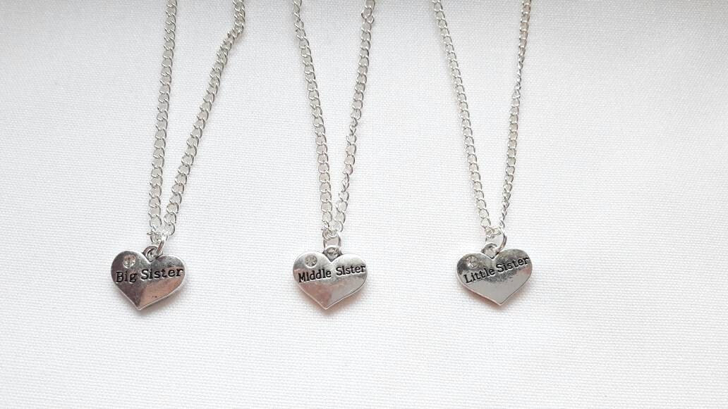 sister necklace, Set of 3 necklaces, sister jewellery, partners in crime jewelry, big sister, little sister and middle sister necklaces