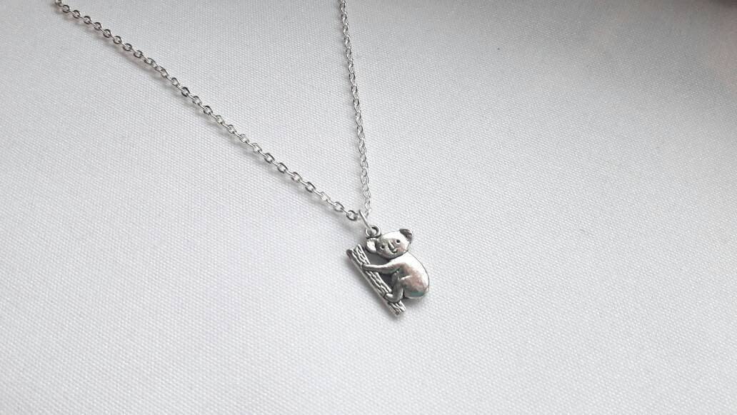 Koala necklace, australia jewellery, animal lover gift, bear necklace, personalised initial present, outback jewellery