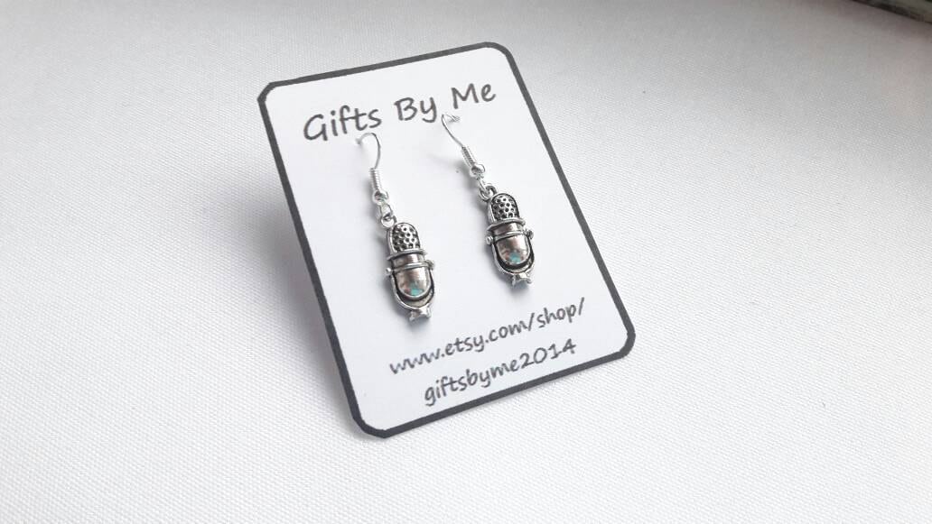 vintage microphone earrings, mic earrings, musician earrings, singer earrings, teacher gift, end of term present, thankyou gift
