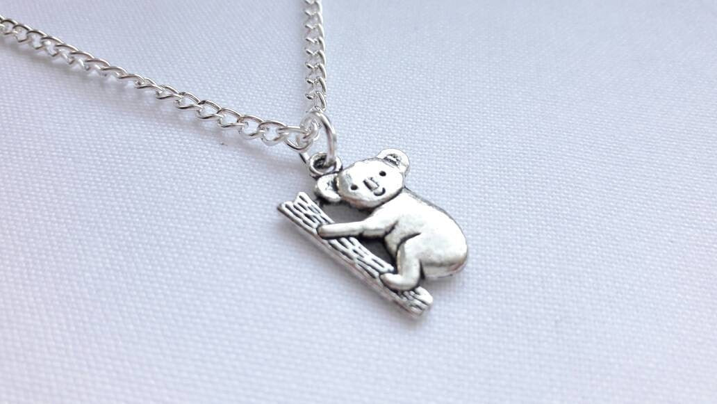 Koala necklace, australia jewellery, animal lover gift, bear necklace, personalised initial present, outback jewellery