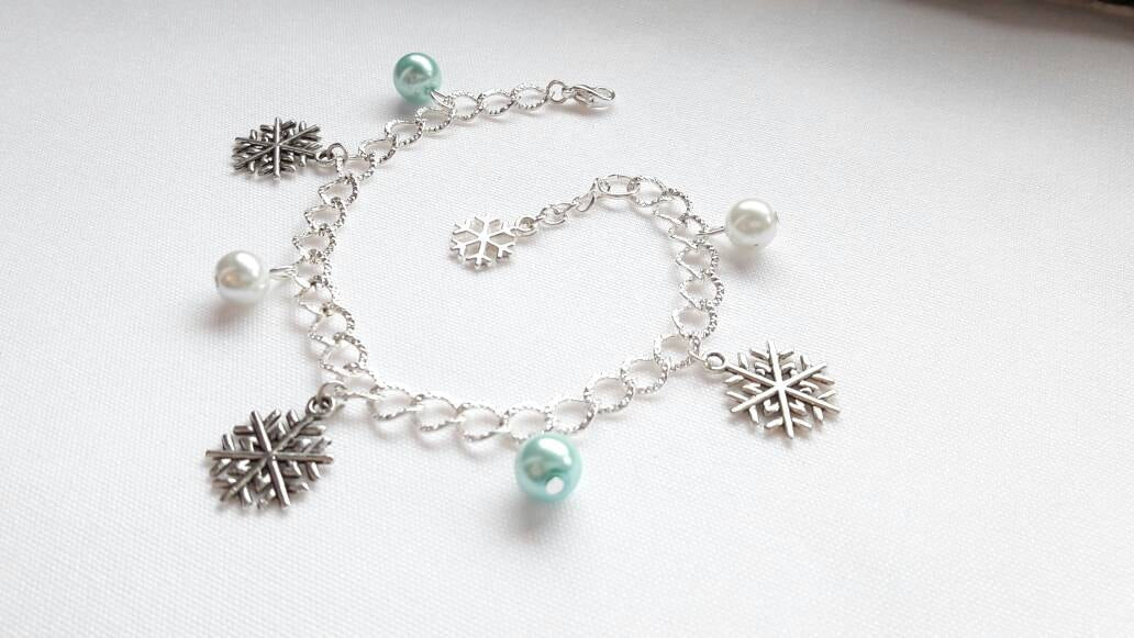 Snowflake bracelet, ice charm bracelet, christmas jewellery, winter jewelry, stocking filler