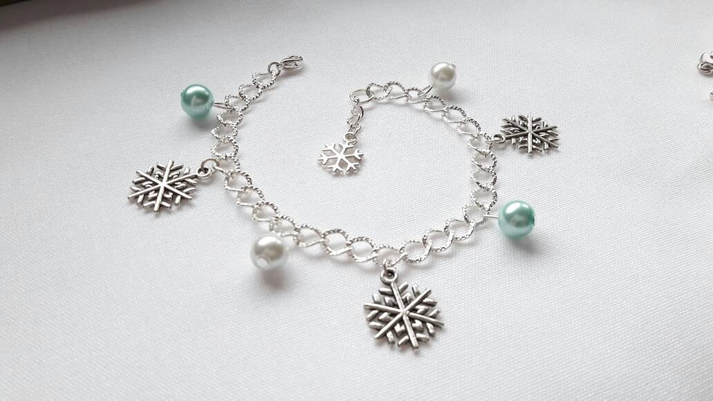 Snowflake bracelet, ice charm bracelet, christmas jewellery, winter jewelry, stocking filler
