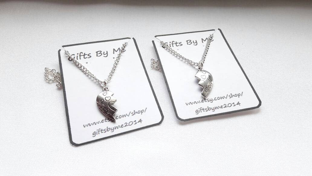 mother and daughter necklace, mum jewelry, daughter present, heart necklaces, best friend jewellery set, gifts for kids, stocking filler