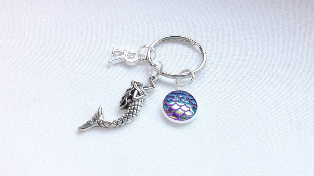 Mermaid keyring, mermaids scales keychain, personalised bag charm, lover of mermaids, initial keyring, gift for mothers day, name present