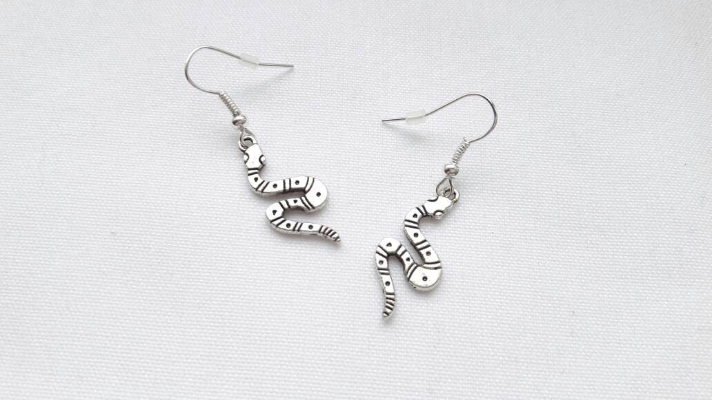Snake earrings, reptile jewelry, animal jewellery, charm earrings, serpent earrings, cobra present, boho gift, dangle earrings