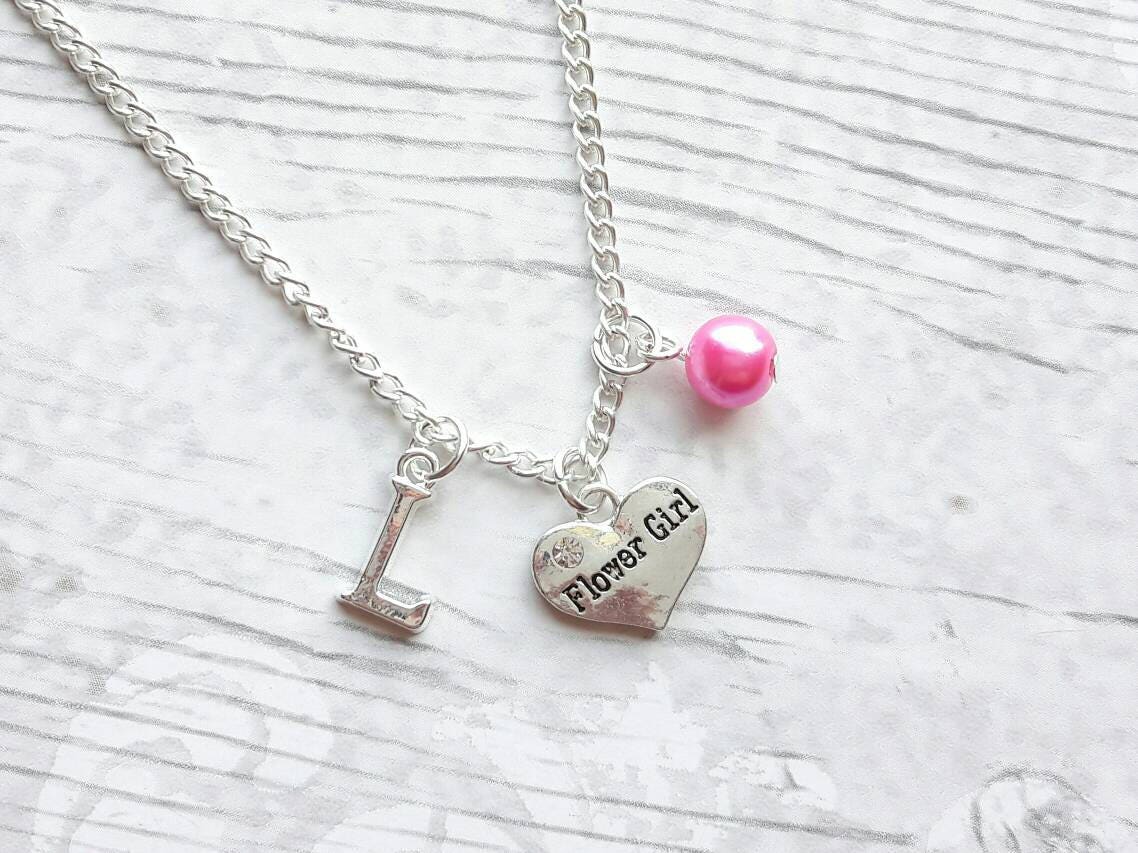 Bridesmaid necklace, flowergirl jewellery, inital jewelry, thankyou gift, personalised necklace, maid of honor present, wedding jewellery