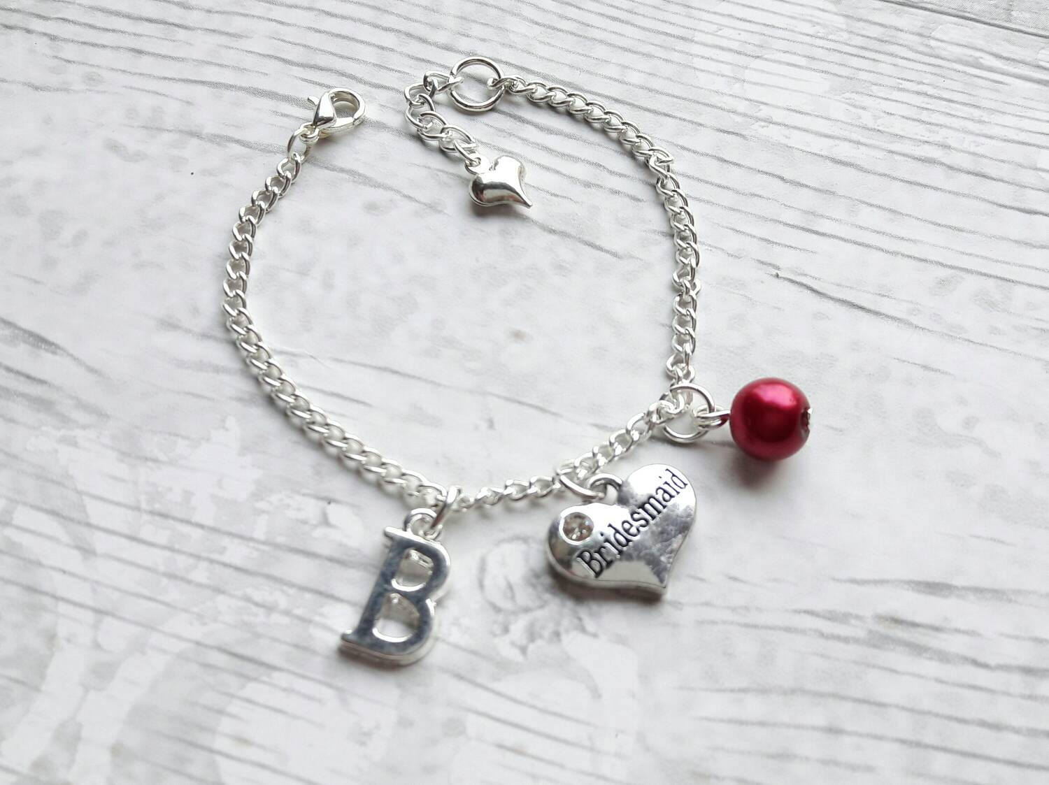 bridesmaid bracelet, flowergirl bracelet, initial gift, thankyou jewellery, bridal jewelry, maid of honor gift, personalised charm bracelet