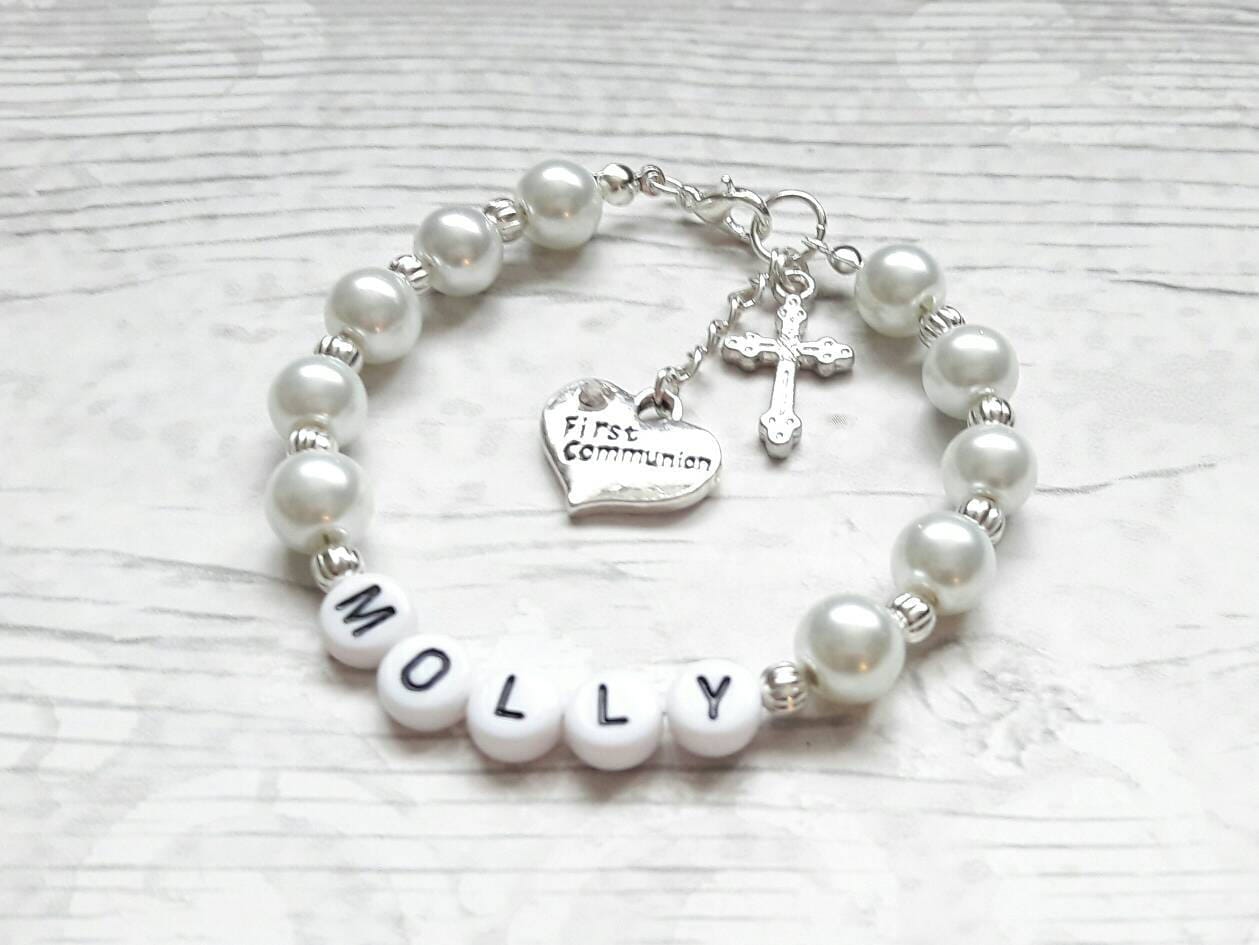 First communion bracelet, holy communion jewellery, personalised Name bracelet, religious catholic gift