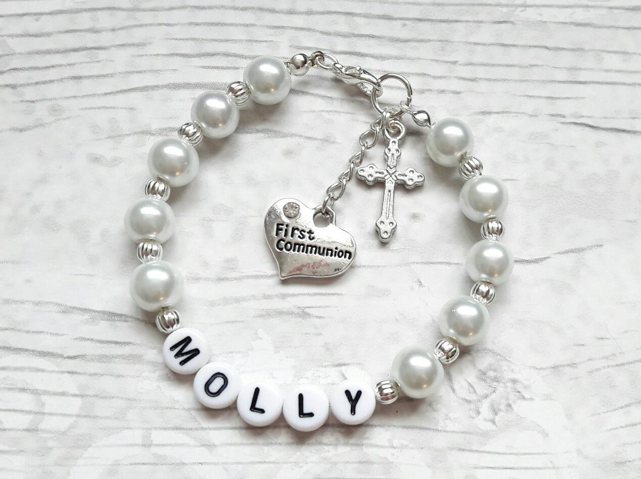 First communion bracelet, holy communion jewellery, personalised Name bracelet, religious catholic gift
