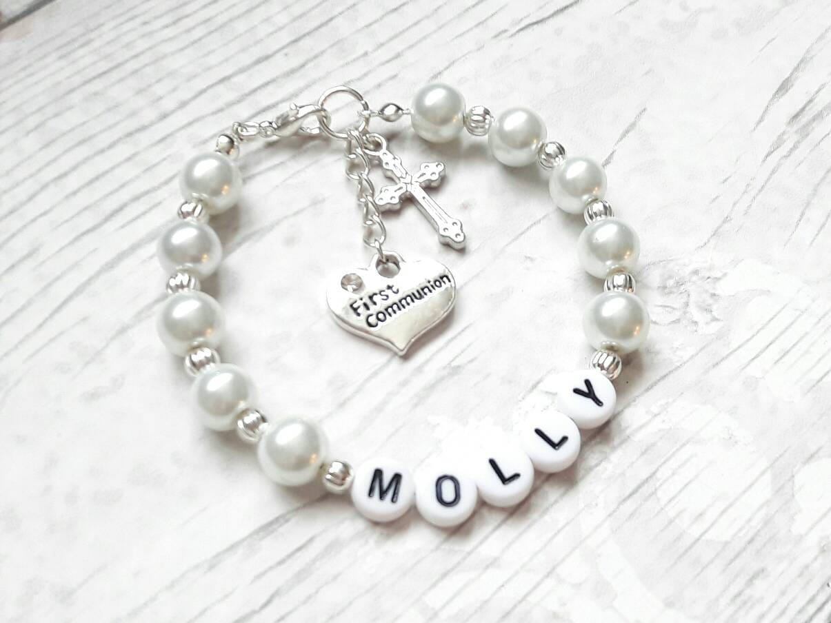First communion bracelet, holy communion jewellery, personalised Name bracelet, religious catholic gift