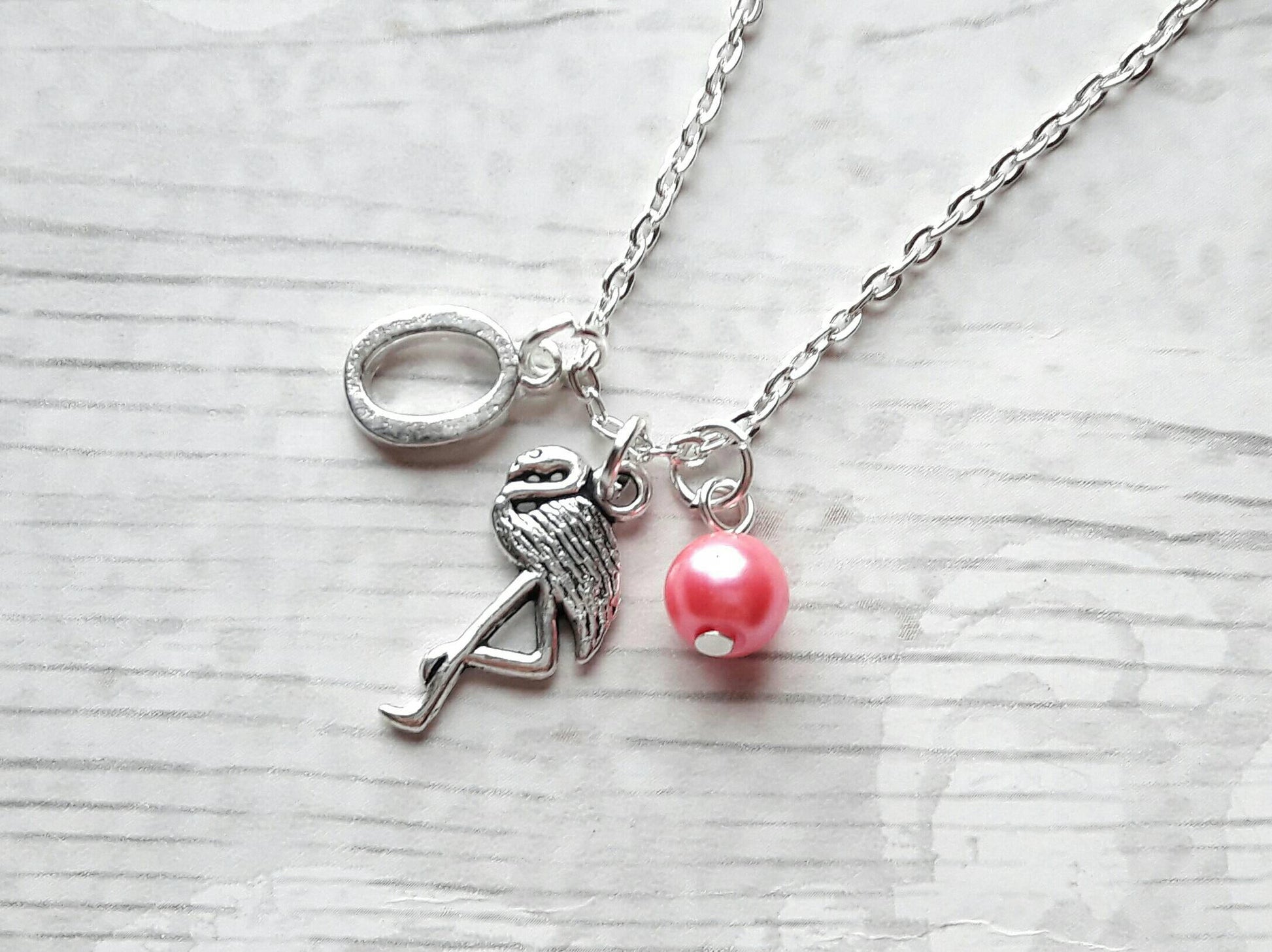 Flamingo necklace, personalised initial jewellery, tropical bird jewelry, summer accessory, animal lover present, gifts for girls