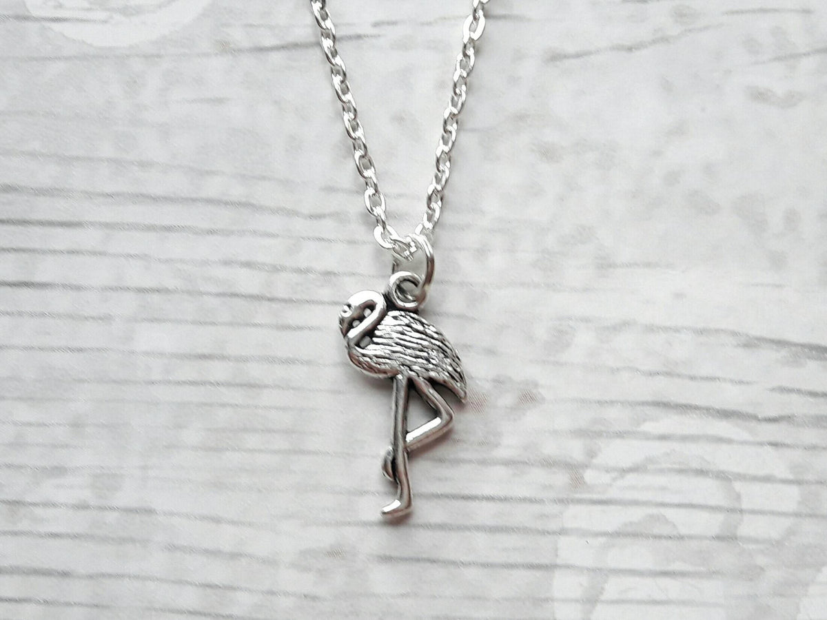 Flamingo necklace, initial jewellery, tropical bird jewelry, personalised summer necklace, animal lover present, gifts for her