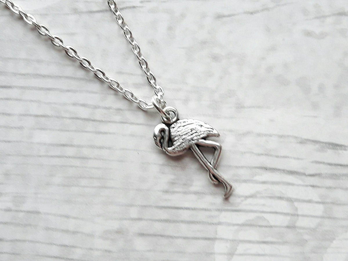Flamingo necklace, initial jewellery, tropical bird jewelry, personalised summer necklace, animal lover present, gifts for her
