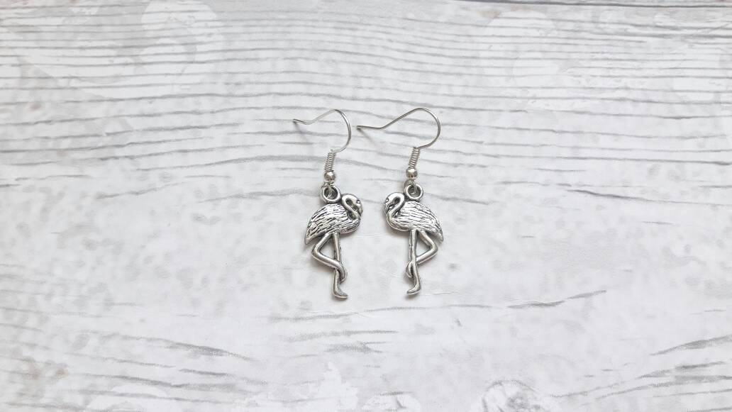 flamingo earrings, summer accessory, funky tropical bird jewellery, animal lover present, gifts for girls