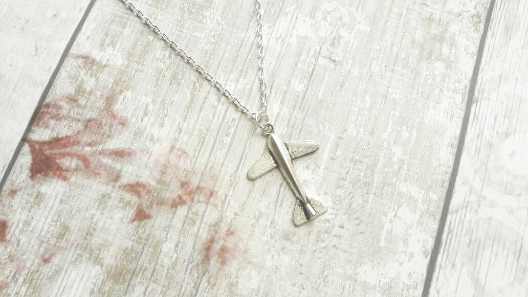 Plane necklace, airplane jewellery, personalised initial necklace, flight attendant present, wanderlust travel gift, aviation jewellery