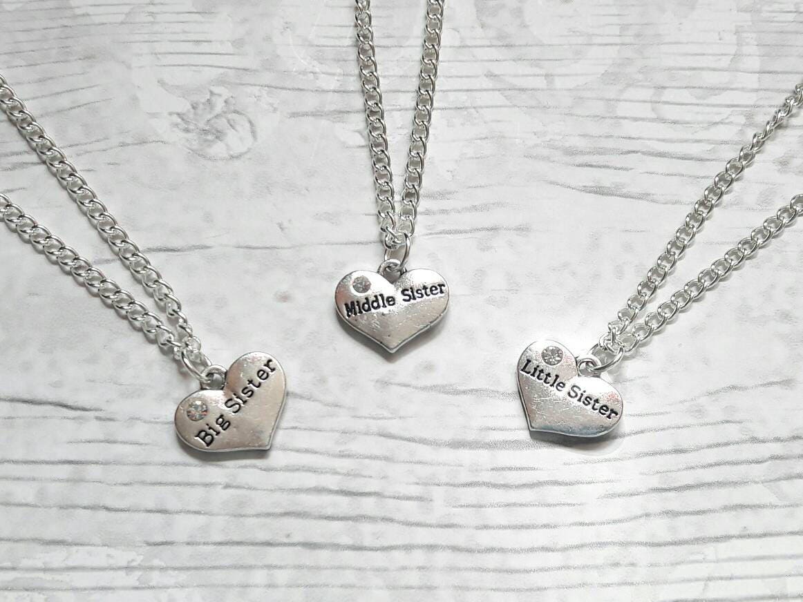 sister necklace, Set of 3 necklaces, sister jewellery, partners in crime jewelry, big sister, little sister and middle sister necklaces