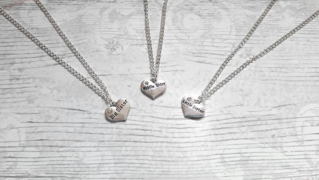 sister necklace, Set of 3 necklaces, sister jewellery, partners in crime jewelry, big sister, little sister and middle sister necklaces