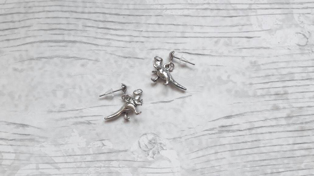 dinosaur earrings, t-rex earrings, dino jewellery, quirky jewelry, trex gift, raptor earrings, gifts for kids, tyrannosaurus lover