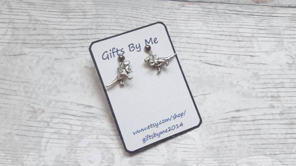 dinosaur earrings, t-rex earrings, dino jewellery, quirky jewelry, trex gift, raptor earrings, gifts for kids, tyrannosaurus lover