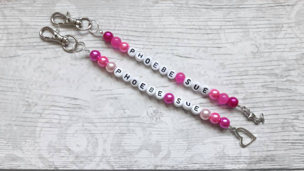 personalised name keyring, personalised bag charm,back to school zip tag, book bag charm, coat zip pull, bag tag
