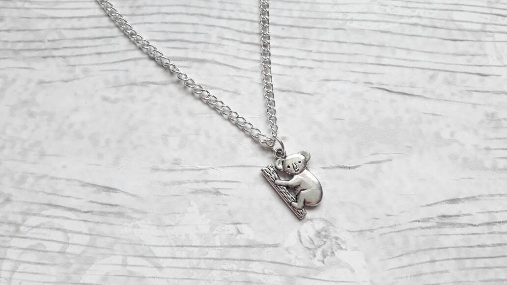 Koala necklace, australia jewellery, animal lover gift, bear necklace, personalised initial present, outback jewellery