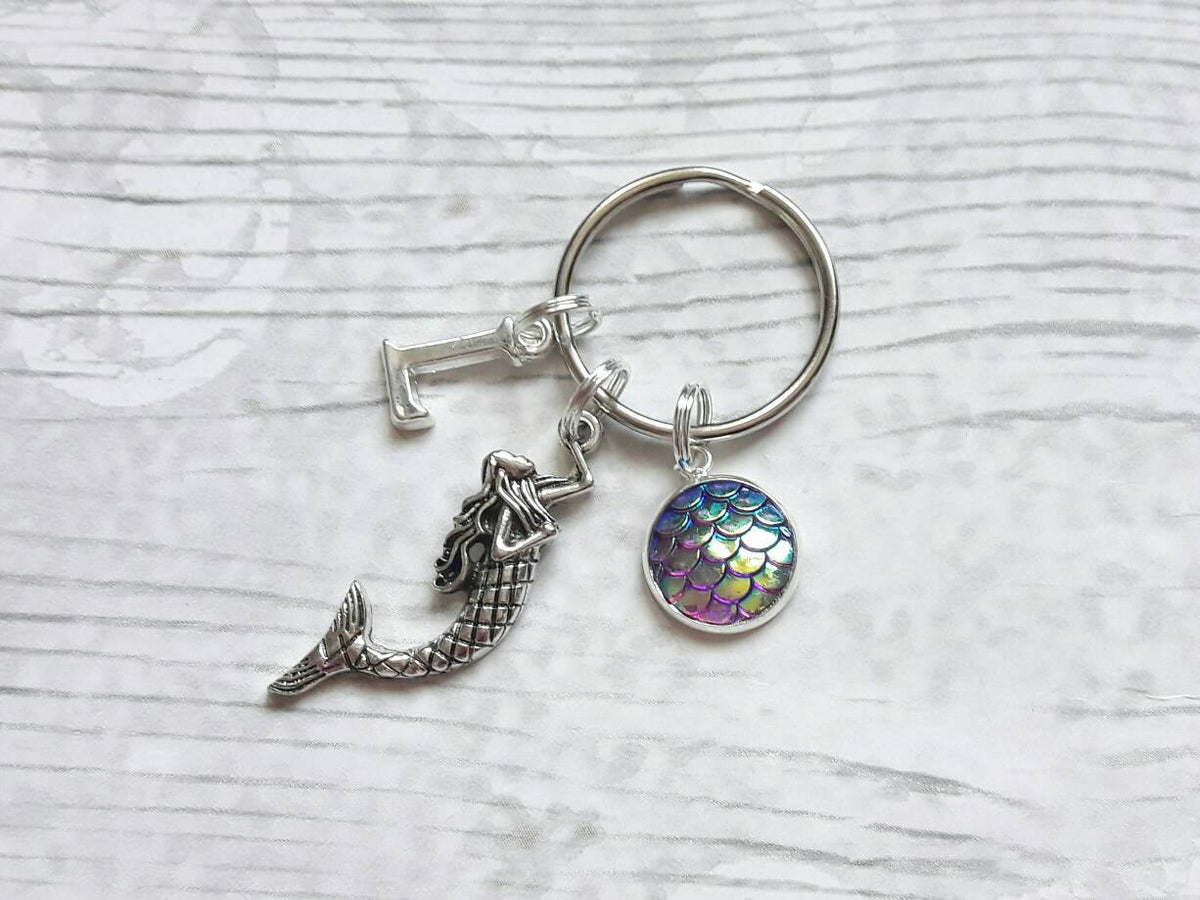 Mermaid keyring, mermaids scales keychain, personalised bag charm, lover of mermaids, initial keyring, gift for mothers day, name present